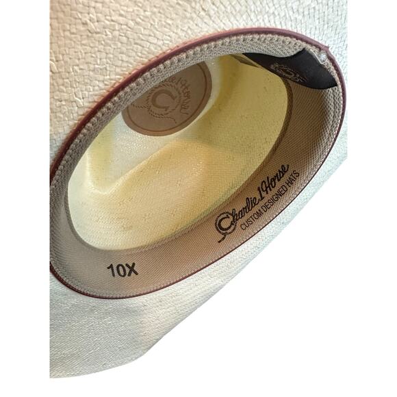 Charlie 1 Horse Women's Old Apache straw fashion hat turquois velvet band Size 7 - Picture 5 of 6